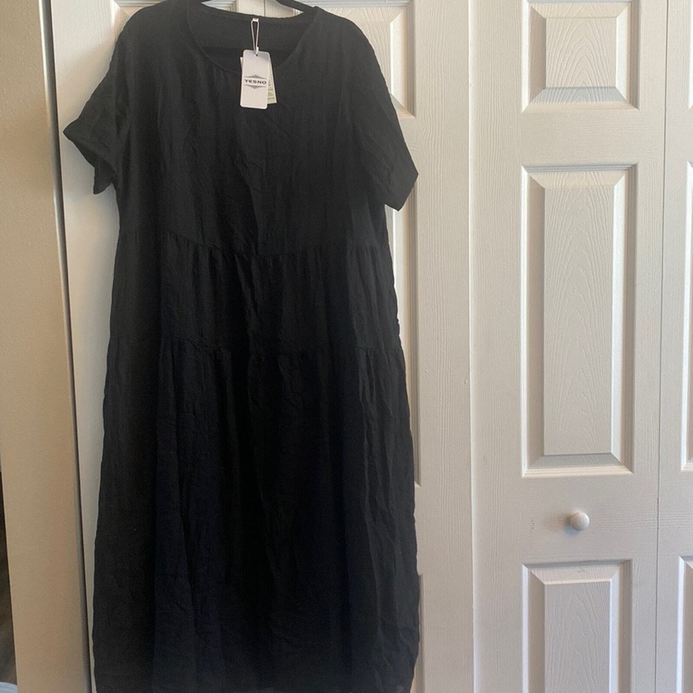 Yesno Tiered Maxi Dress Womens Size 2XL Black Boho Flowy Cotton Blend New Lagom